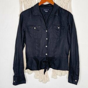 Jones NY Top SZ SM 100% Linen Long Sleeve Button Down Minimalist Sustainable